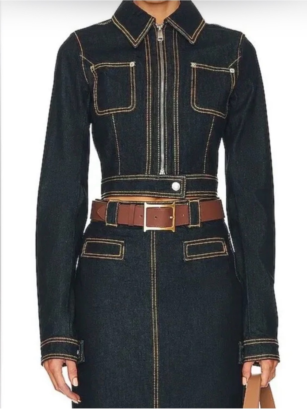 Women’s Dark Denim Cropped Jacket with Contrast Stitching M - Picture 6 of 6